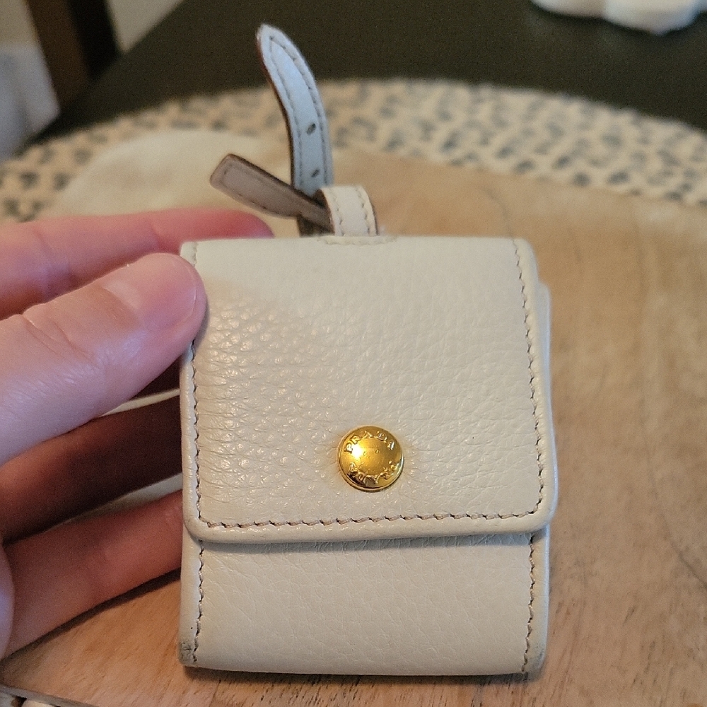 Prada Cream Leather Coin Pouch with Gold Button